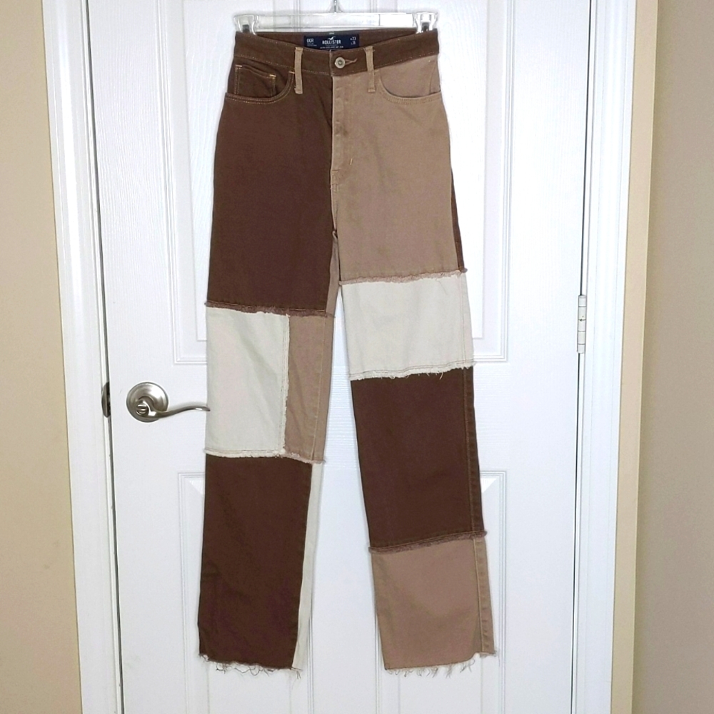 Hollister Ultra High Rise Brown Patchwork Dad Jeans